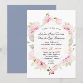 Convite Casamento Azul com Derrame Geométrico Chic Blush