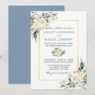 Convite Casamento Azul com Dusty Branco