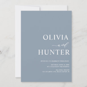 Convite Casamento Azul com Dusty, Caligrafia Moderna Elega