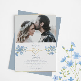 Convite Casamento Azul com Dusty de Flor Selvagem
