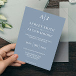 Convite Casamento Azul com Dusty Monograma Elegante Modern<br><div class="desc">Um convite de casamento moderno e minimalista apresenta um design de fontes clássico e uma paleta de cores azuis empoeirada de tendências na moda. Personalize este modelo de design com iniciais e detalhes personalizados.</div>