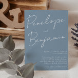Convite Casamento Azul com Escrita Manual Moderna<br><div class="desc">Convocação para Casamento Azul com Escrita Manual Moderna</div>