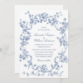 Convite Casamento Azul com Grace Floral Dusty, Ornamentado