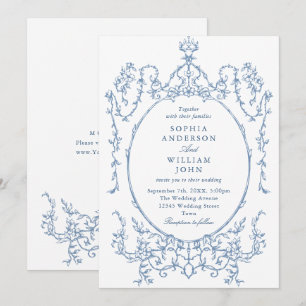 Convite Casamento Azul com Grace Floral Dusty, Ornamentado