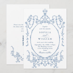 Convite Casamento Azul com Grace Floral Dusty, Ornamentado