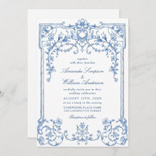 Convite Casamento Azul com Grace Floral Dusty, Ornamentado