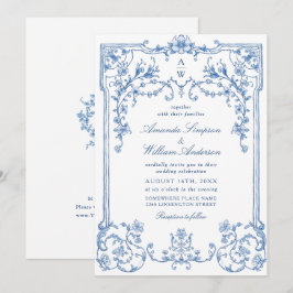 Convite Casamento Azul com Grace Floral Dusty, Ornamentado