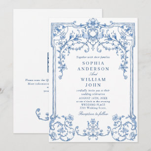 Convite Casamento Azul com Grace Floral Dusty, Ornamentado
