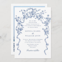 Convite Casamento Azul com Grace Floral Dusty, Ornamentado