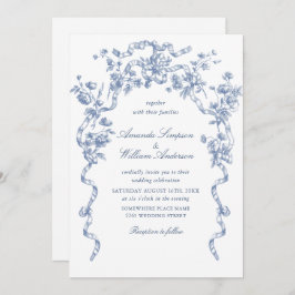 Convite Casamento Azul com Grace Floral Dusty, Ornamentado