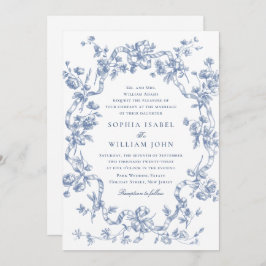Convite Casamento Azul com Grace Floral Dusty, Ornamentado