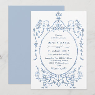 Convite Casamento Azul com Grace Floral Dusty, Ornamentado