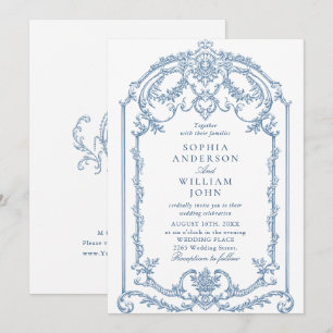 Convite Casamento Azul com Grace Floral Dusty, Ornamentado
