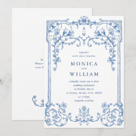 Convite Casamento Azul com Grace Floral Dusty, Ornamentado