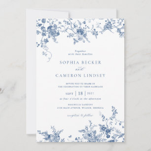 Convite Casamento Azul com Marinho Biológico Floral Elegan
