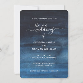 Convite Casamento Azul com Marinho de Água Escuro Moody