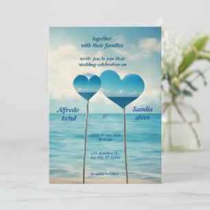 Convite casamento azul com o oceano de praia