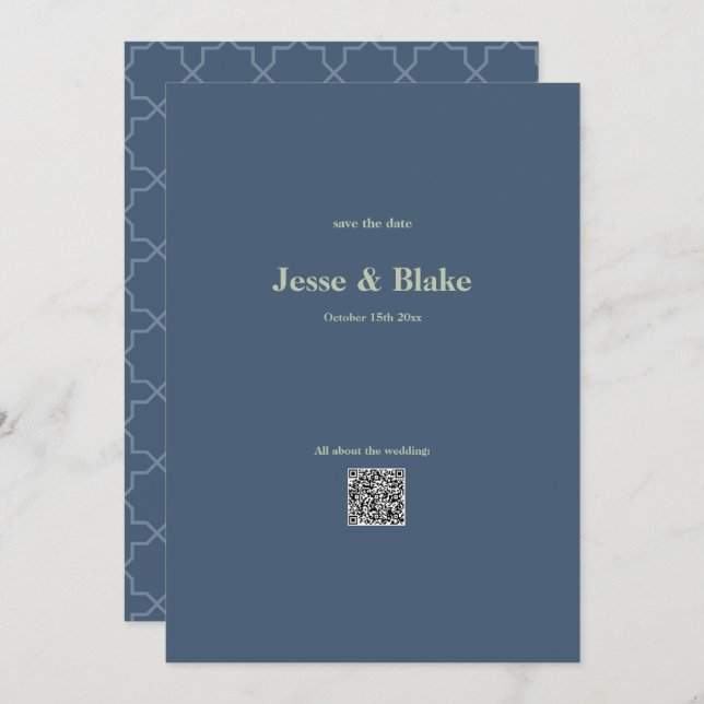 Convite Casamento azul com Padrão de Laticework (Frente/Verso)