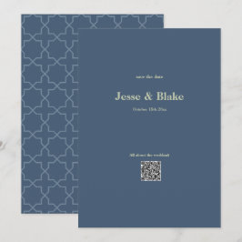 Convite Casamento azul com Padrão de Laticework