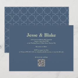 Convite Casamento azul com Padrão de Laticework