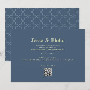 Convite Casamento azul com Padrão de Laticework
