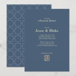 Convite Casamento azul com Padrão de Laticework