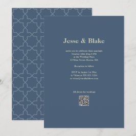 Convite Casamento azul com Padrão de Laticework