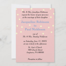 Convite Casamento Azul com Pontos de Bolha Rosa Creme