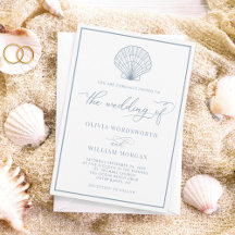 Casamento Azul com Seashell Elegante Branco Dusty