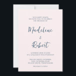 Convite Casamento Azul Cor-de-Rosa Rosa, Script Minimalist<br><div class="desc">Esses convites para casamento elegantes e minimalistas apresentam tipografia rosa e azul,  moderna escrita e texto simples e limpo de caligrafia manuscrita para um design cor-de-rosa na moda pincelado que você vai adorar.</div>