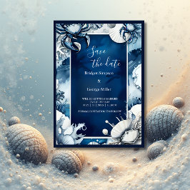 Convite casamento azul costeiro com a data Concurso