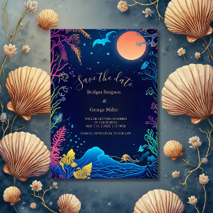 Convite casamento azul costeiro com a data Concurso