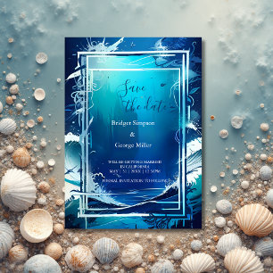 Convite casamento azul costeiro com a data Concurso