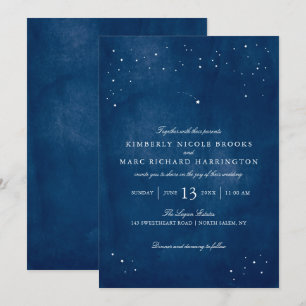 Convite Casamento azul da aguarela da estrela de tiro