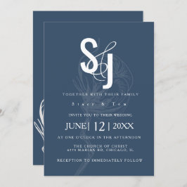 Convite Casamento Azul Da Fábrica De Algodão Botânico