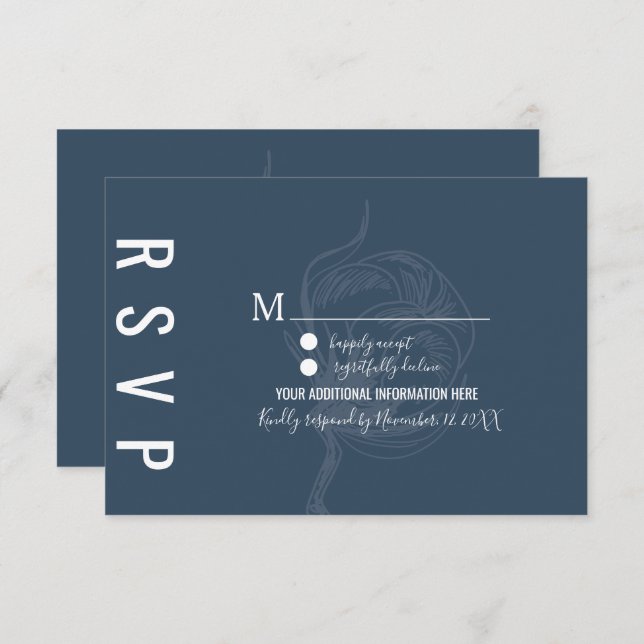 Convite Casamento Azul Da Fábrica De Algodão Botânico (Frente/Verso)