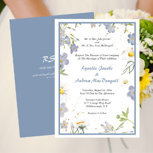 Convite Casamento Azul das Flores de Verão com RSVP