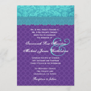 Convite Casamento azul-de-Aqua e Casamento roxo A05