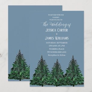 Convite Casamento Azul de Árvore de Pinheiro de Floresta d