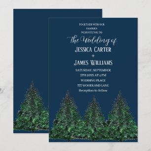 Convite Casamento Azul de Árvore Florestal de inverno