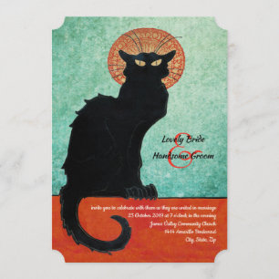 Convite Casamento Azul de Gato Francês com Noir Vintage