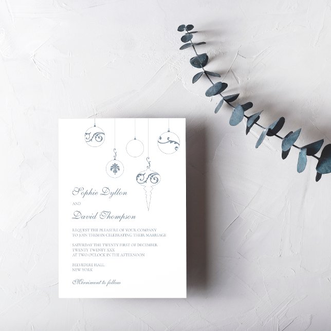Convite Casamento Azul De Gelo Bauble (Christmas Wedding Baubles Wedding Invitation - Ice Blue)