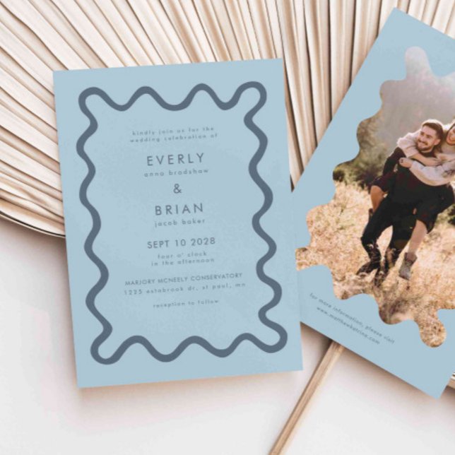 Convite Casamento Azul de Linha Desenhada pela Mão Quirky (Criador carregado)