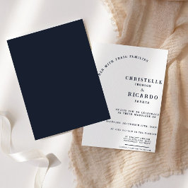 Convite Casamento azul de marinho de guião minimalista