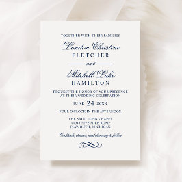 Convite Casamento Azul de Marinho Elegante Clássico