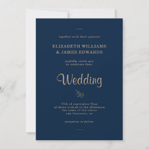 Convite Casamento Azul de Marinho Elegante Simples