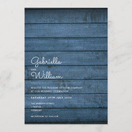 Convite Casamento Azul de Marinho Rústico Simples