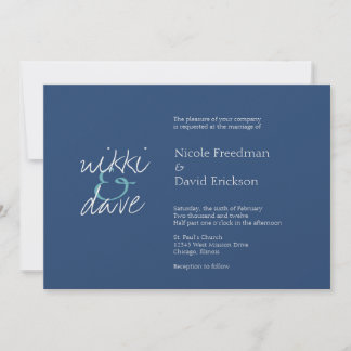 Convite Casamento azul de marinho simples com shimmer eleg
