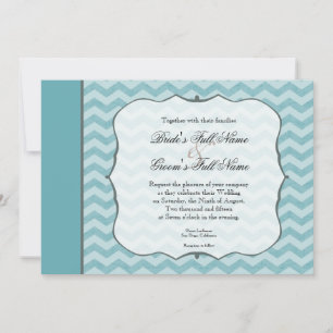 Convite Casamento Azul De Moldura De Parêntese De Chevron
