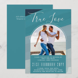 Convite Casamento Azul De Peacock No Oceano de Vidro Moder